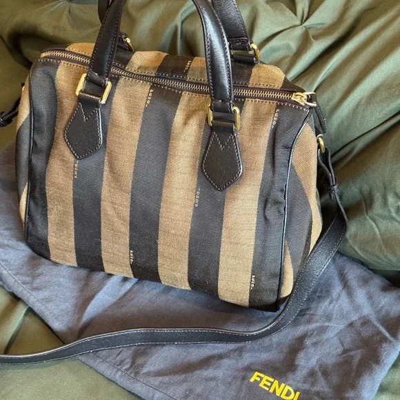 Fendi Striped Black and Brown Duffel Bag - Picture 13 of 15